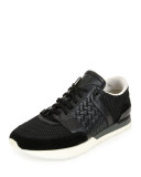 Woven Leather Running Sneaker, Black