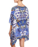 Printed Embellished Short Caftan Coverup, Rhythm & Blues