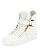 Side-Horn Leather High-Top Sneaker, White