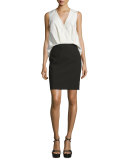 Sleeveless Draped-Front Colorblock Dress, Jet