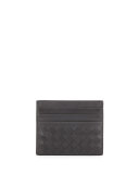 Woven Leather Credit Card Sleeve, Charcoal