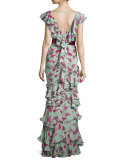 Queen Elizabeth Floral Tiered Gown, Light Teal/Pink
