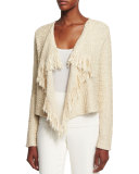 Long-Sleeve Draped-Front Cardigan, Sand