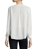 Calla Long-Sleeve Tassel-Tie Top, Porcelain 