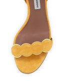 Cloud Suede Ankle-Wrap 75mm Sandal, Sunflower/Gold