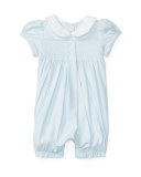 Embroidered Pima Shortall, Blue, Size 3-18 Months