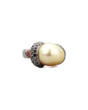 Golden Pearl Ring with Black Diamond and Sapphire