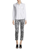 Sahara Tile Skinny Cropped Jeans, Black/White