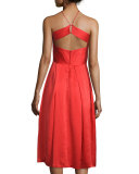 Sleeveless Pleated-Bodice Dress, Poppy Red