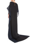 Metallic-Stripe Belted Caftan Gown, Black