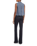 Bardot Sleeveless Linen-Blend Etched Denim Blouse 