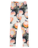 Niki Floral Stretch Jersey Leggings, Gray, Size 3-12