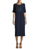 Half-Sleeve Jersey Midi Dress