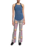 Patchwork-Print Bell-Bottom Sport Pants