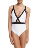 Luna Contrast Plunge-Neck One-Piece Swimsuit