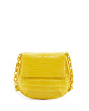 Crocodile Chain-Strap Saddle Bag, Yellow