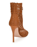 Marnie Woven Leather 105mm Bootie, Almond