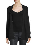 Evina Open-Front Cardigan w/Detachable Faux Fur Collar, Caviar