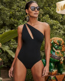 One-Shoulder Slash Solid One-Piece Swimsuit