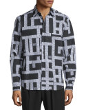 Shields Pipe-Print Shirt, Darkest Black Thread