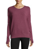 Intricate Cutout-Back Sport Pullover, Grenache Heather