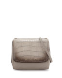 Sabrina Alligator Flap Crossbody Bag, Gray