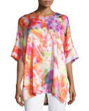 Selene Half-Sleeve Printed Silk Top