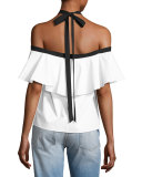 Alyssa Off-the-Shoulder Halter Top, White/Black