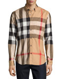 Fred Woven Check Sport Shirt, Tan