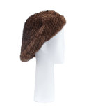 Structured Mink Fur Beret Hat, Brown