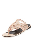 Cindy Macramé Flat Thong Sandal, Rose Gold