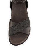 Monili Crisscross Leather Sandal, Espresso