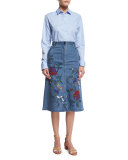 Marisol Embroidered Denim Midi Skirt, Vinde
