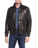 Perforated Leather Bomber Jacket, Black