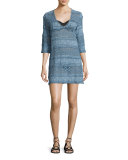 Cybella 3/4-Sleeve Lace Coverup Dress, Blue