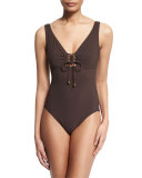 Lace-Up Front Underwire One-Piece Swimsuit