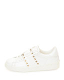Rockstud Low-Top Leather Sneaker, White