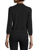3/4-Sleeve Sequin-Front Cardigan, Black/Gold
