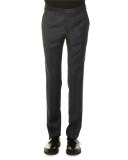 Glen Plaid Flat-Front Trousers, Navy