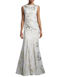 Sleeveless Metallic Jacquard Mermaid Gown 