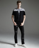 Feather-Print Short-Sleeve Tee, Black Multi