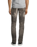 Demon Scribbled-Detail Relaxed-Slim Jeans, Gray