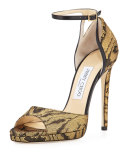 Pearl Moire Ankle-Wrap 120mm Sandal, Gold/Black