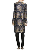 Cora Brocade Long Open Coat, Petrol/Multi