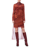 Long-Sleeve Zebra-Print Tunic Dress, Mangosteen