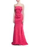 Strapless Tonal Jacquard Gown, Fuchsia