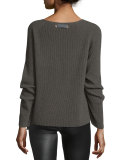 Ribbed Ruched-Sleeve Sweater, Flint
