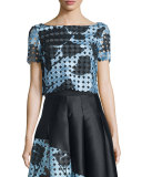 Short-Sleeve Dot-Lace Floral Crop Top 
