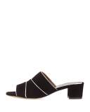Ula Suede Block-Heel Mule, Black/Champagne