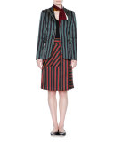 Striped Three-Button Jacket, Black/Sage